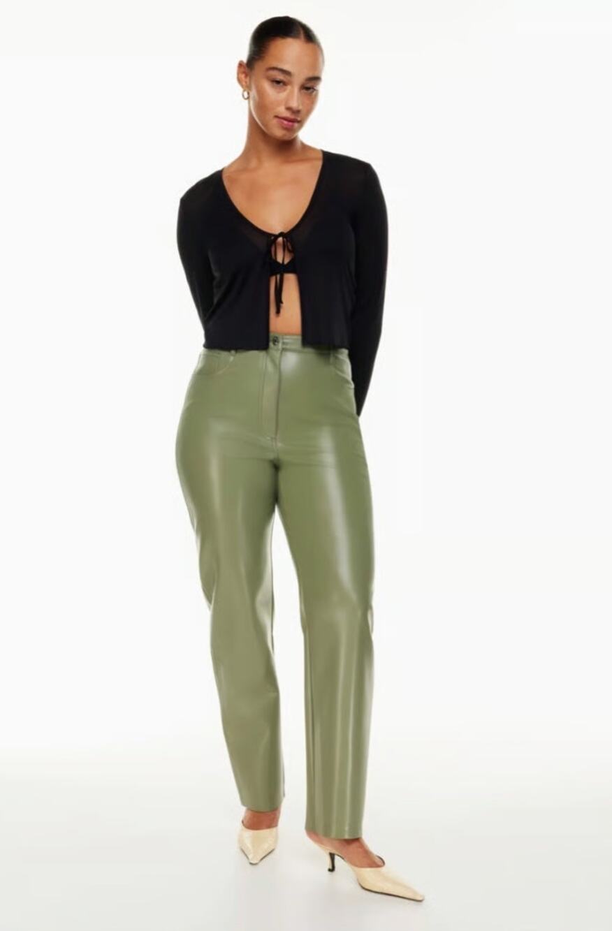 Aritzia Wilfred The Melina Pant High Waist Vegan Leather Straight Sage US 2 NWT